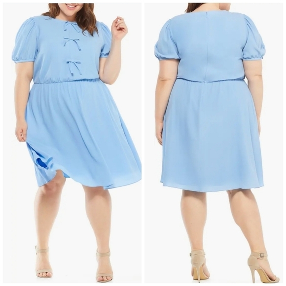 Gal Meets Glam Ellie Crepe Puff Sleeve Plus Dress - Picture 1 of 6